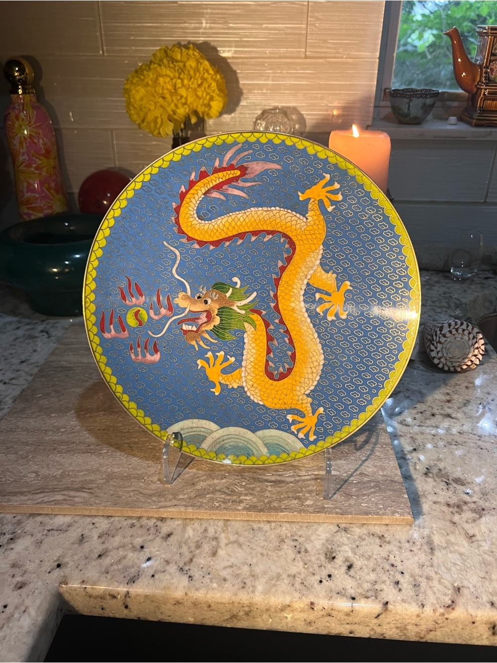 Cloisonne Dragon 10” Plate - Yellow Dragon